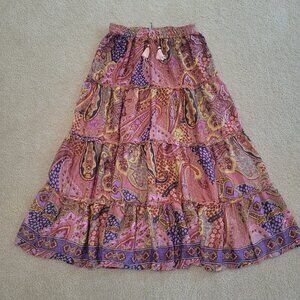Chic Style Pink Purple Paisley Size Medium Tiered Skirt Boho Gypsy Core Festival